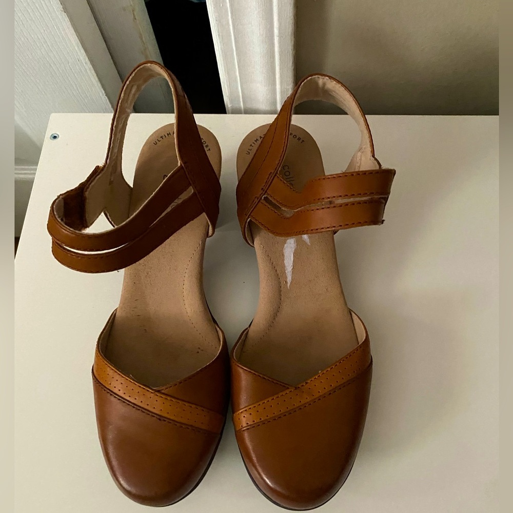 Two tone leather mules/pumps with chunk heel